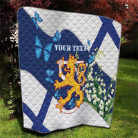 Personalised Finland Independence Day Quilt Lily Of The Valley Mix Holly Blue - Coat Of Arms Style - Wonder Print Shop