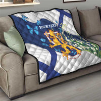 Personalised Finland Independence Day Quilt Lily Of The Valley Mix Holly Blue - Coat Of Arms Style - Wonder Print Shop