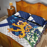 Personalised Finland Independence Day Quilt Bed Set Lily Of The Valley Mix Holly Blue - Coat Of Arms Style - Wonder Print Shop