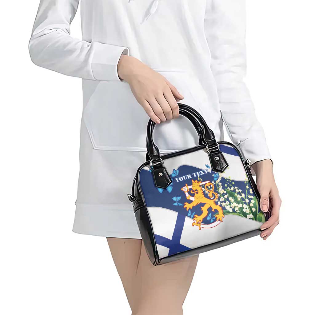 Personalised Finland Independence Day Shoulder Handbag Lily Of The Valley Mix Holly Blue - Coat Of Arms Style