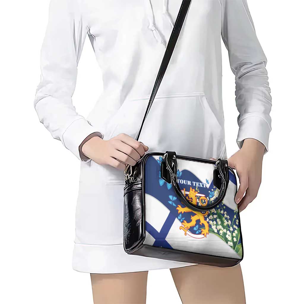 Personalised Finland Independence Day Shoulder Handbag Lily Of The Valley Mix Holly Blue - Coat Of Arms Style