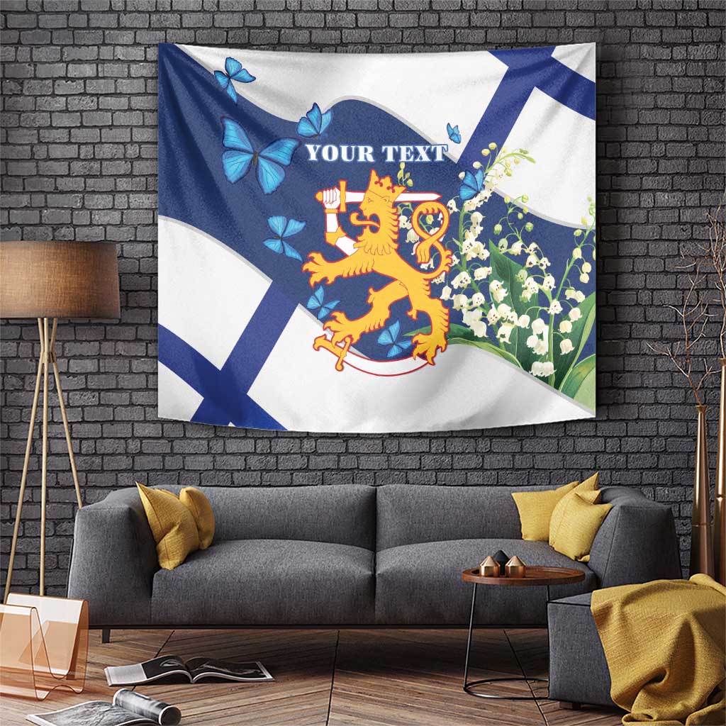 Personalised Finland Independence Day Tapestry Lily Of The Valley Mix Holly Blue - Coat Of Arms Style - Wonder Print Shop