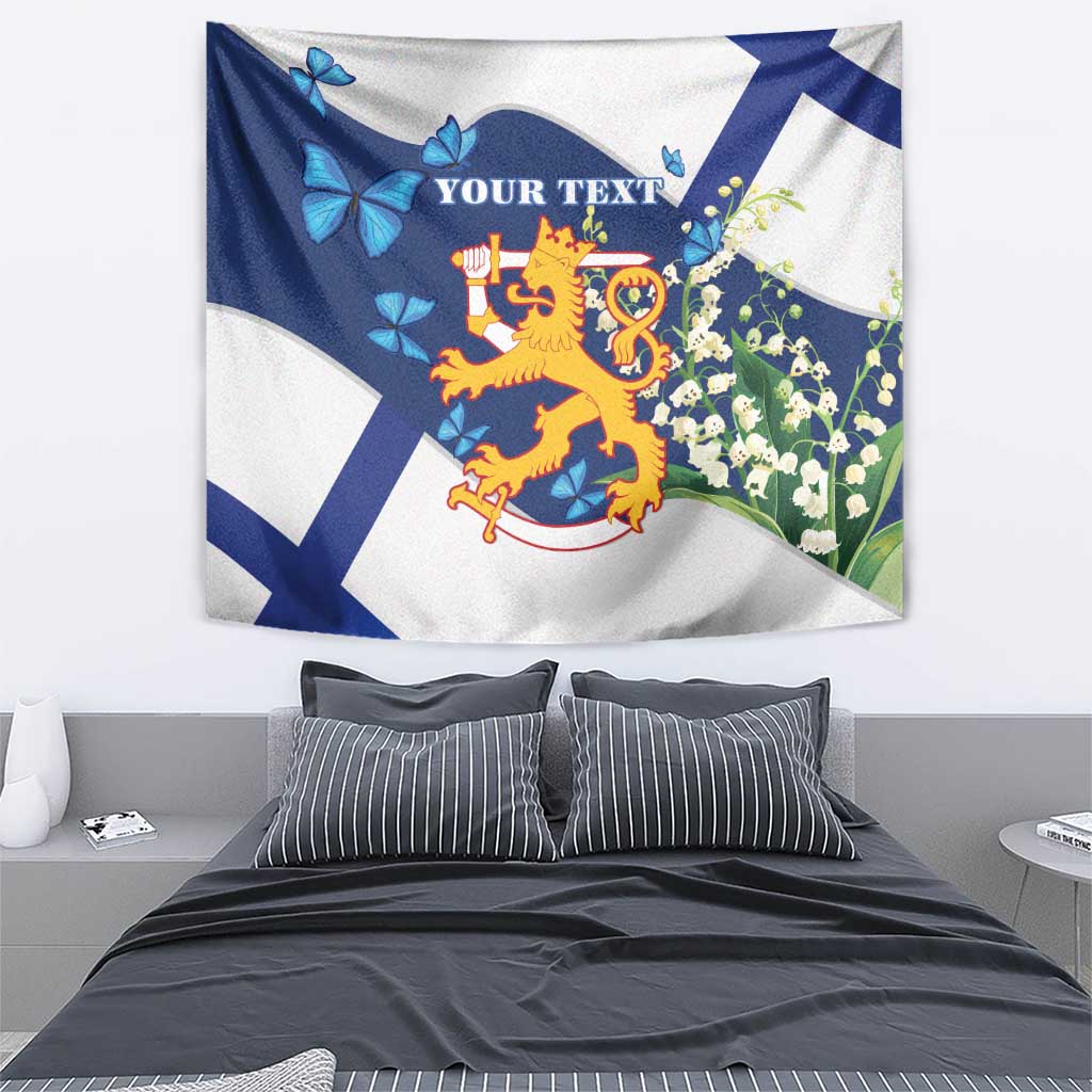 Personalised Finland Independence Day Tapestry Lily Of The Valley Mix Holly Blue - Coat Of Arms Style - Wonder Print Shop