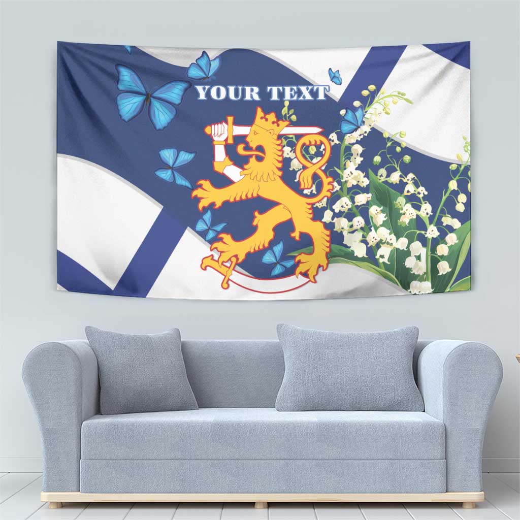 Personalised Finland Independence Day Tapestry Lily Of The Valley Mix Holly Blue - Coat Of Arms Style - Wonder Print Shop