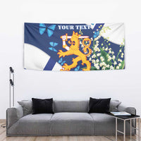 Personalised Finland Independence Day Tapestry Lily Of The Valley Mix Holly Blue - Coat Of Arms Style - Wonder Print Shop