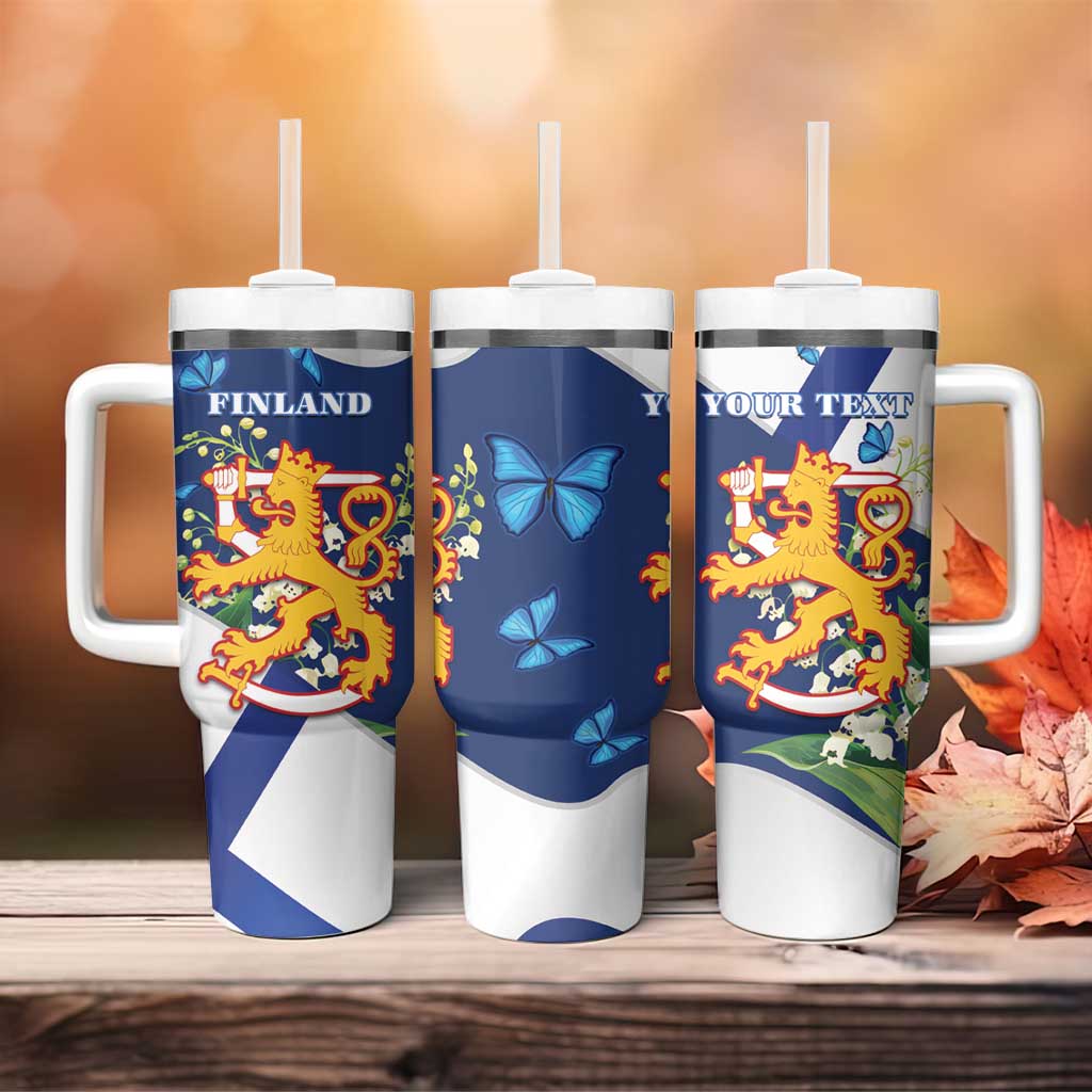Personalised Finland Independence Day Tumbler With Handle Lily Of The Valley Mix Holly Blue - Coat Of Arms Style - Wonder Print Shop