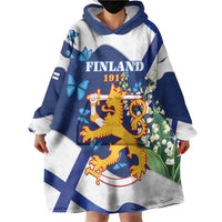Personalised Finland Independence Day Wearable Blanket Hoodie Lily Of The Valley Mix Holly Blue - Coat Of Arms Style - Wonder Print Shop