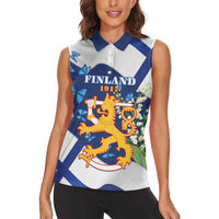 Personalised Finland Independence Day Women Sleeveless Polo Shirt Lily Of The Valley Mix Holly Blue - Coat Of Arms Style - Wonder Print Shop