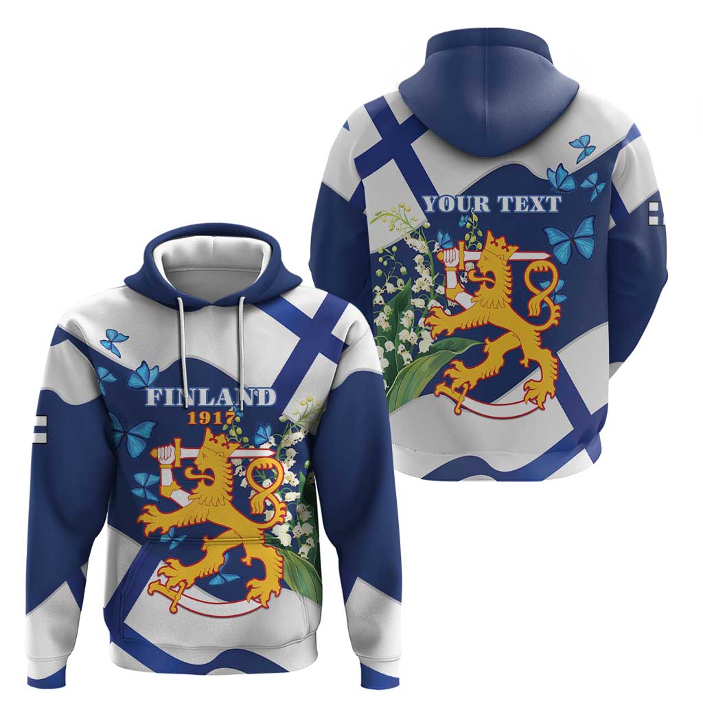 Personalised Finland Independence Day Zip Hoodie Lily Of The Valley Mix Holly Blue - Coat Of Arms Style - Wonder Print Shop