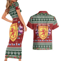 Scotland Christmas Couples Matching Short Sleeve Bodycon Dress and Hawaiian Shirt The Royal Arms of Scotland With Thistle - Wonder Print Shop