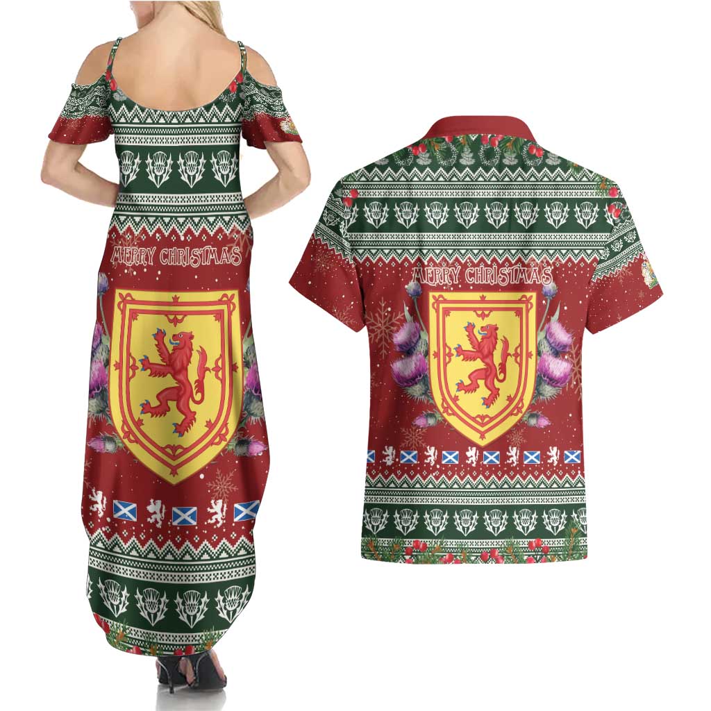 Scotland Christmas Couples Matching Summer Maxi Dress and Hawaiian Shirt The Royal Arms of Scotland With Thistle - Wonder Print Shop