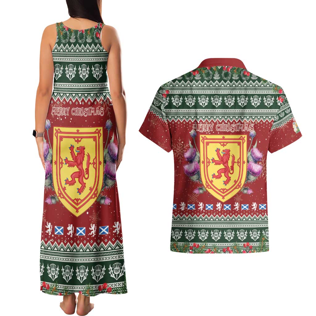 Scotland Christmas Couples Matching Tank Maxi Dress and Hawaiian Shirt The Royal Arms of Scotland With Thistle - Wonder Print Shop