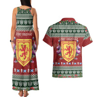 Scotland Christmas Couples Matching Tank Maxi Dress and Hawaiian Shirt The Royal Arms of Scotland With Thistle - Wonder Print Shop