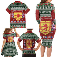 Scotland Christmas Family Matching Long Sleeve Bodycon Dress and Hawaiian Shirt The Royal Arms of Scotland With Thistle - Wonder Print Shop