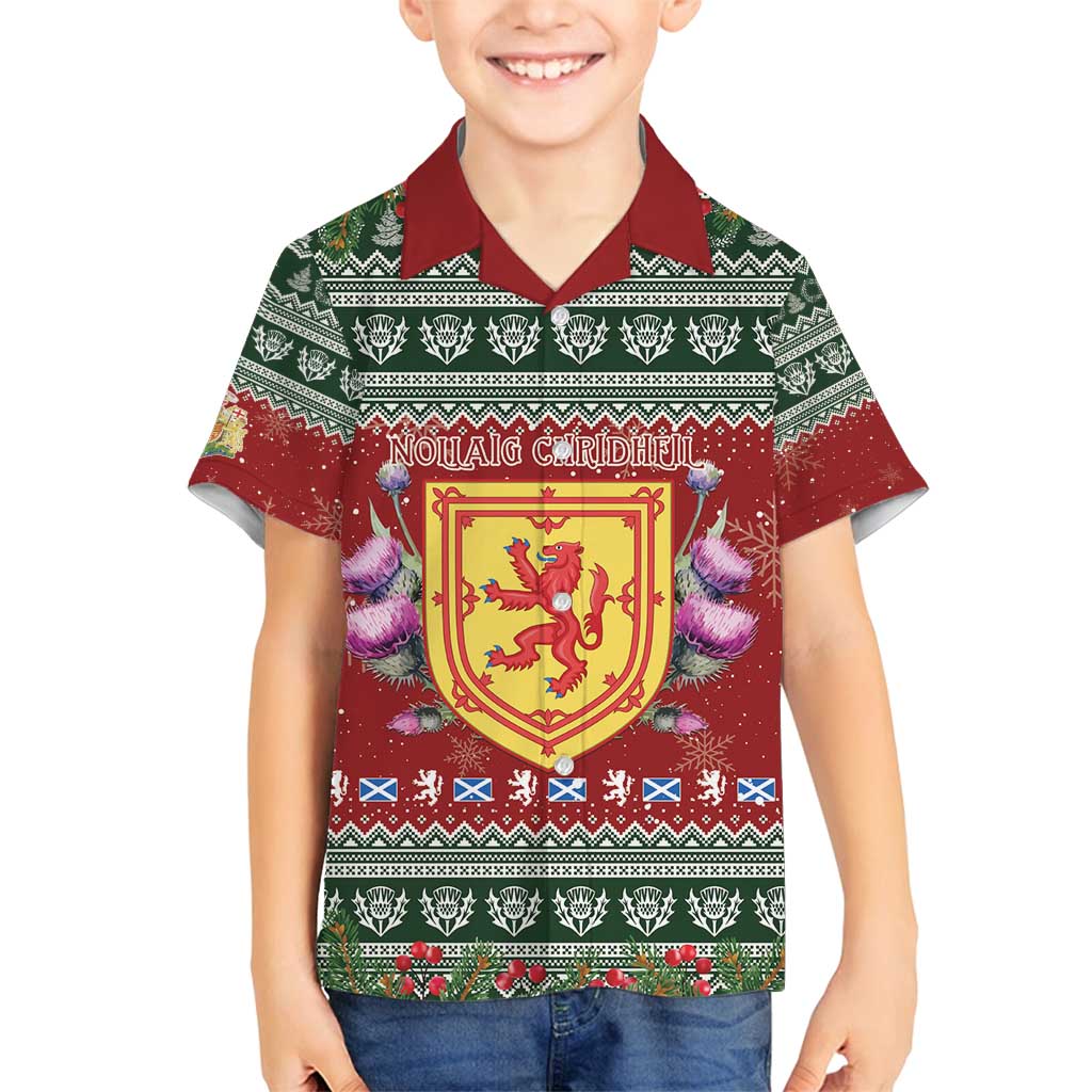 Scotland Christmas Family Matching Long Sleeve Bodycon Dress and Hawaiian Shirt The Royal Arms of Scotland With Thistle - Wonder Print Shop