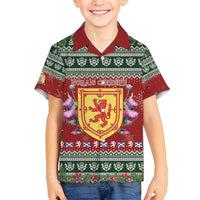 Scotland Christmas Family Matching Long Sleeve Bodycon Dress and Hawaiian Shirt The Royal Arms of Scotland With Thistle - Wonder Print Shop