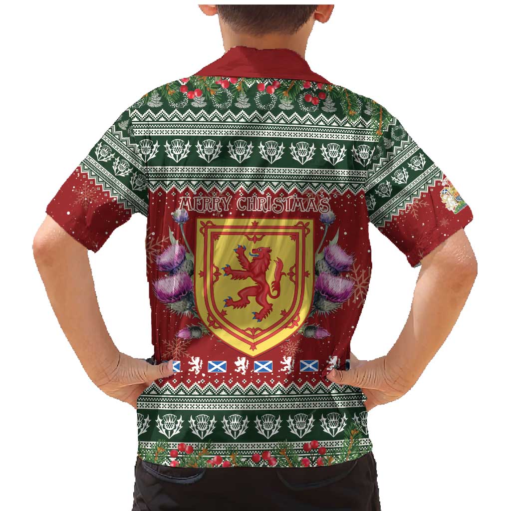 Scotland Christmas Family Matching Mermaid Dress and Hawaiian Shirt The Royal Arms of Scotland With Thistle - Wonder Print Shop