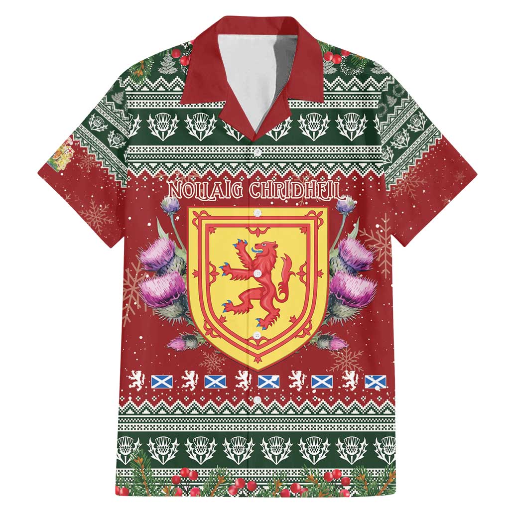 Scotland Christmas Family Matching Mermaid Dress and Hawaiian Shirt The Royal Arms of Scotland With Thistle - Wonder Print Shop