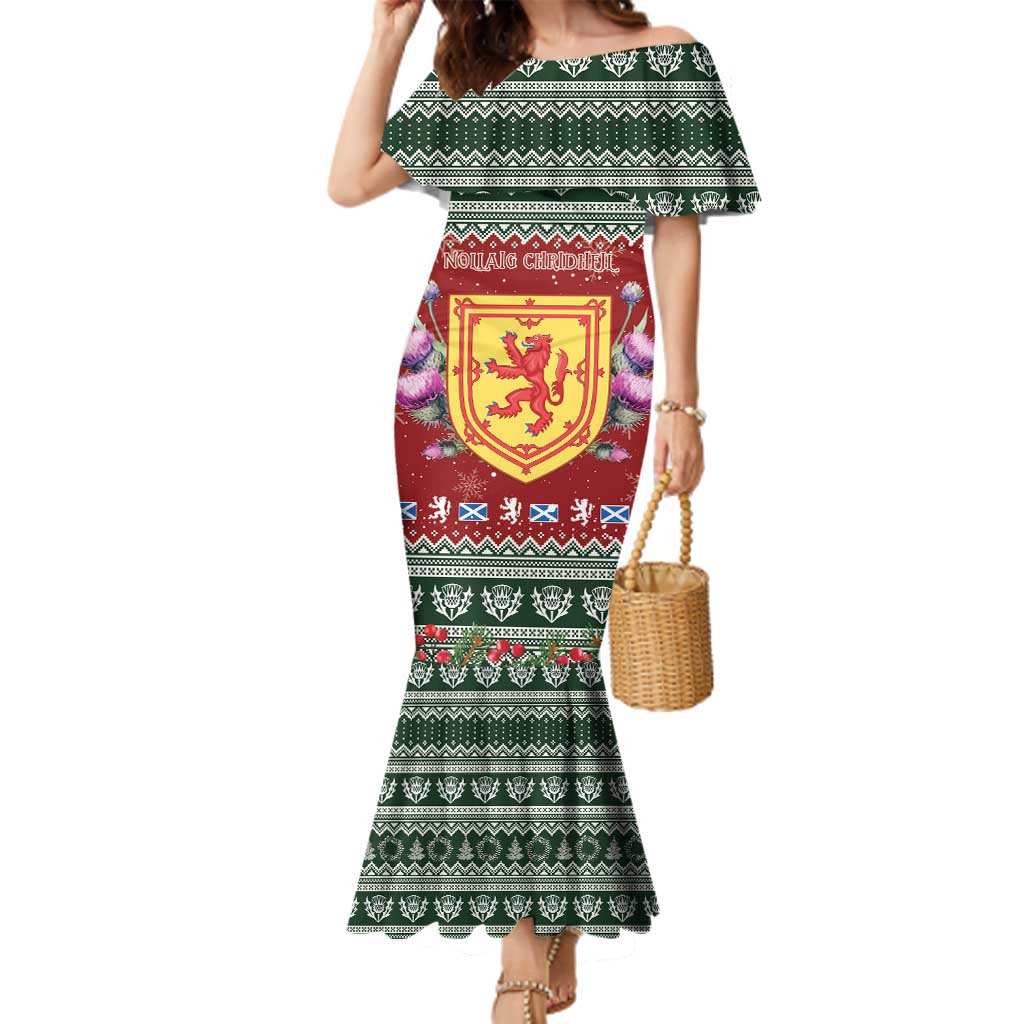 Scotland Christmas Family Matching Mermaid Dress and Hawaiian Shirt The Royal Arms of Scotland With Thistle - Wonder Print Shop
