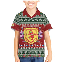 Scotland Christmas Family Matching Mermaid Dress and Hawaiian Shirt The Royal Arms of Scotland With Thistle - Wonder Print Shop