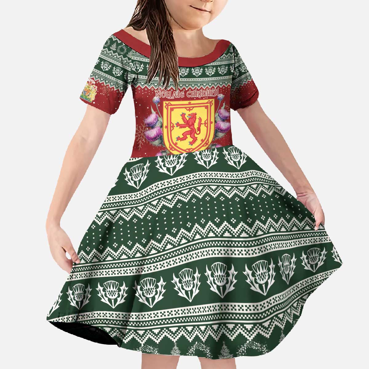 Scotland Christmas Family Matching Off The Shoulder Long Sleeve Dress and Hawaiian Shirt The Royal Arms of Scotland With Thistle - Wonder Print Shop