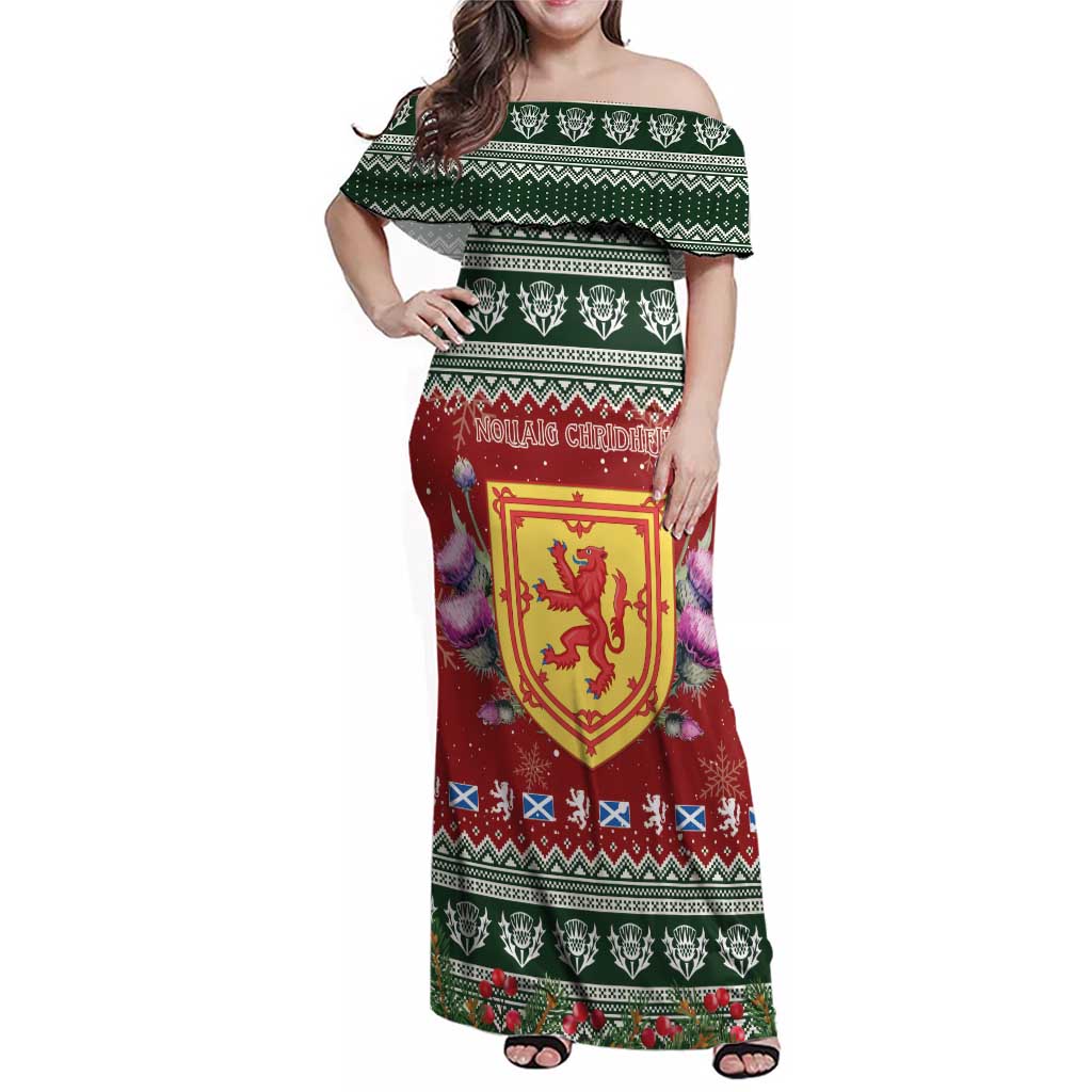 Scotland Christmas Family Matching Off Shoulder Maxi Dress and Hawaiian Shirt The Royal Arms of Scotland With Thistle - Wonder Print Shop