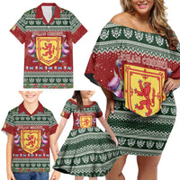 Scotland Christmas Family Matching Off Shoulder Short Dress and Hawaiian Shirt The Royal Arms of Scotland With Thistle - Wonder Print Shop