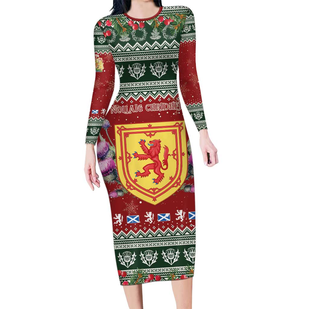 Scotland Christmas Long Sleeve Bodycon Dress The Royal Arms of Scotland With Thistle - Wonder Print Shop