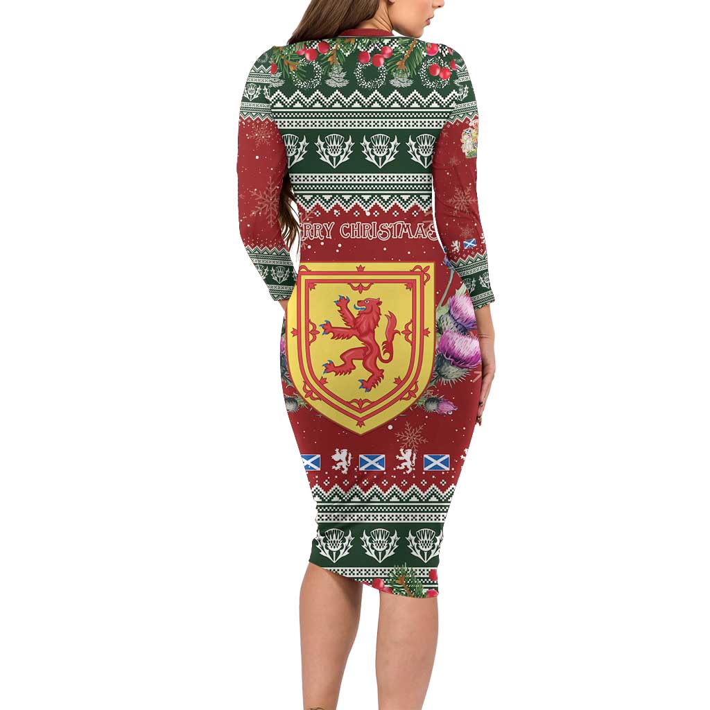Scotland Christmas Long Sleeve Bodycon Dress The Royal Arms of Scotland With Thistle - Wonder Print Shop