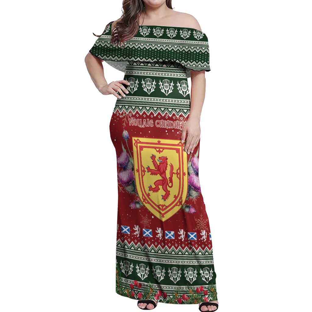 Scotland Christmas Off Shoulder Maxi Dress The Royal Arms of Scotland With Thistle - Wonder Print Shop