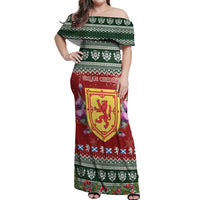 Scotland Christmas Off Shoulder Maxi Dress The Royal Arms of Scotland With Thistle - Wonder Print Shop