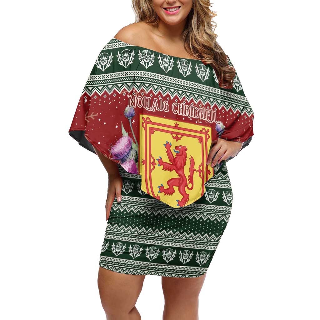 Scotland Christmas Off Shoulder Short Dress The Royal Arms of Scotland With Thistle - Wonder Print Shop