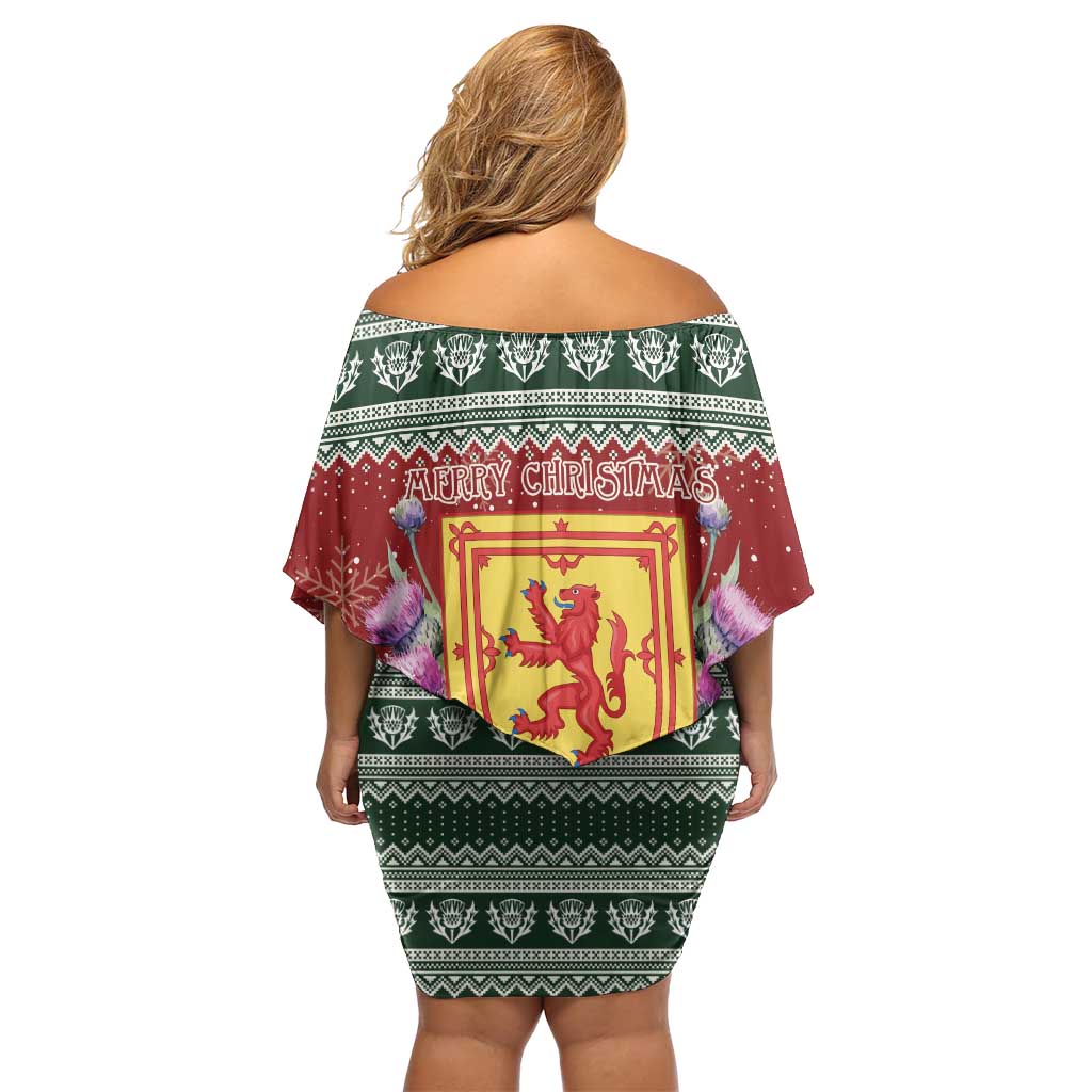 Scotland Christmas Off Shoulder Short Dress The Royal Arms of Scotland With Thistle - Wonder Print Shop