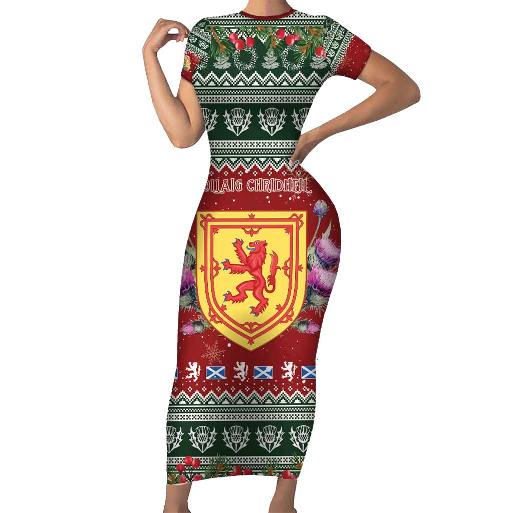 Scotland Christmas Short Sleeve Bodycon Dress The Royal Arms of Scotland With Thistle - Wonder Print Shop