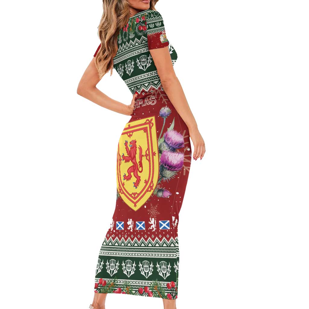 Scotland Christmas Short Sleeve Bodycon Dress The Royal Arms of Scotland With Thistle - Wonder Print Shop