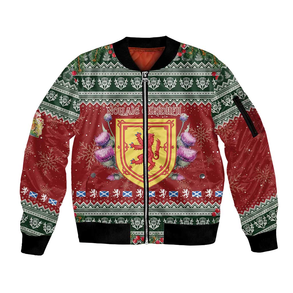 Scotland Christmas Sleeve Zip Bomber Jacket The Royal Arms of Scotland With Thistle - Wonder Print Shop