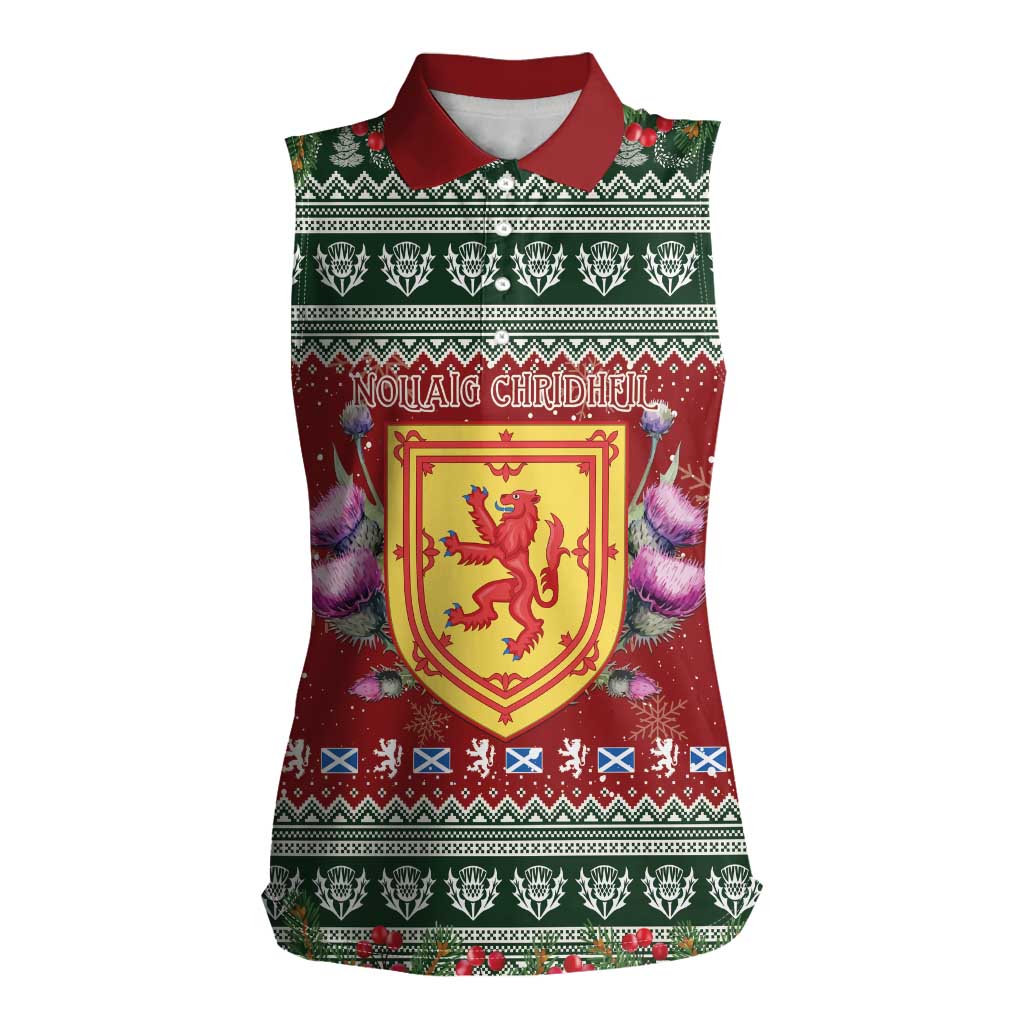 Scotland Christmas Women Sleeveless Polo Shirt The Royal Arms of Scotland With Thistle - Wonder Print Shop