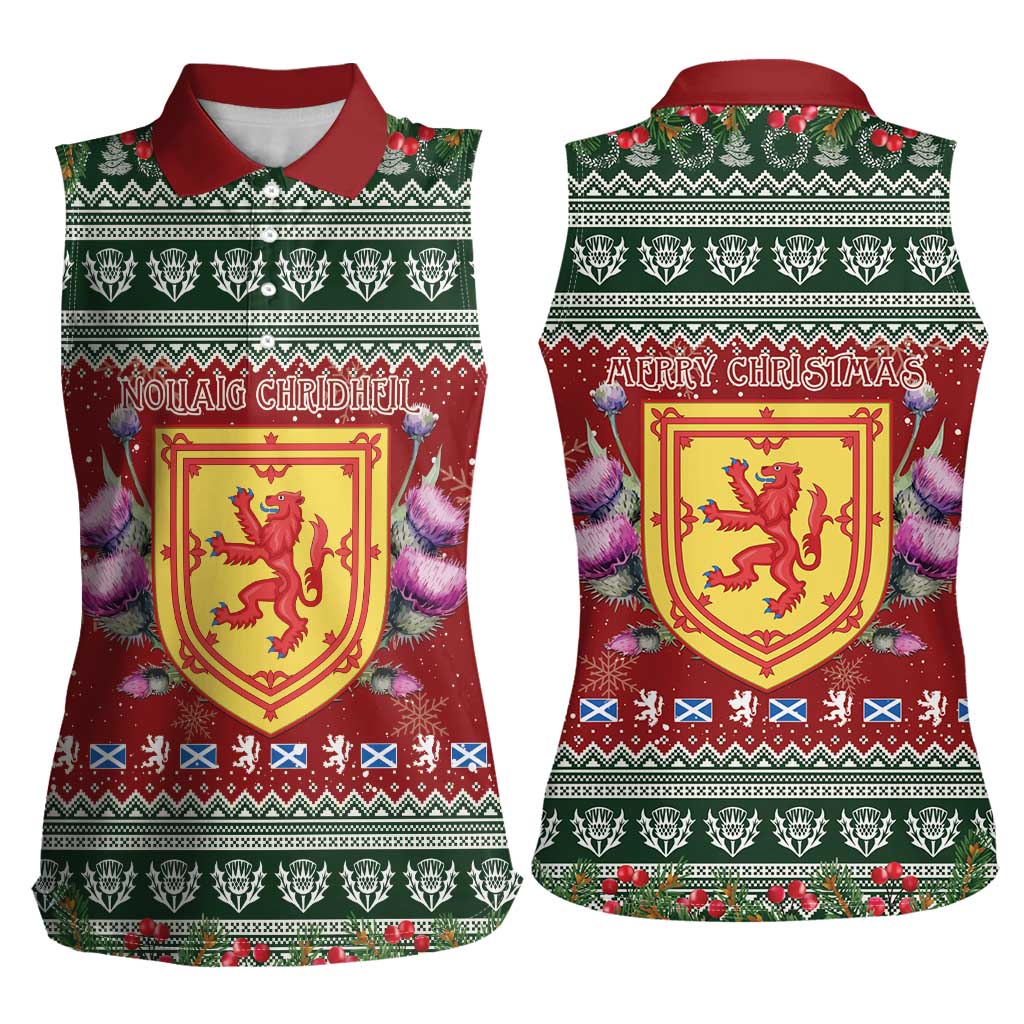 Scotland Christmas Women Sleeveless Polo Shirt The Royal Arms of Scotland With Thistle - Wonder Print Shop