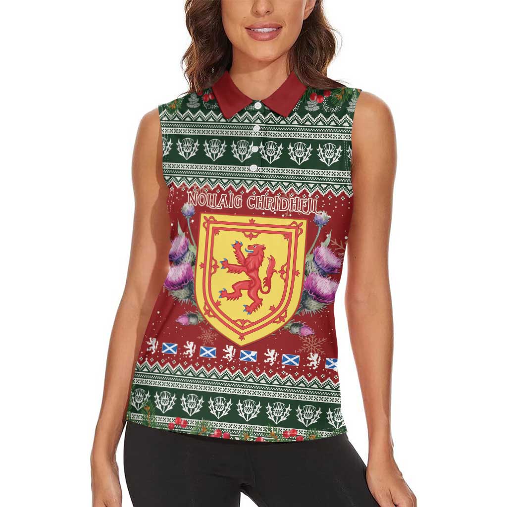 Scotland Christmas Women Sleeveless Polo Shirt The Royal Arms of Scotland With Thistle - Wonder Print Shop