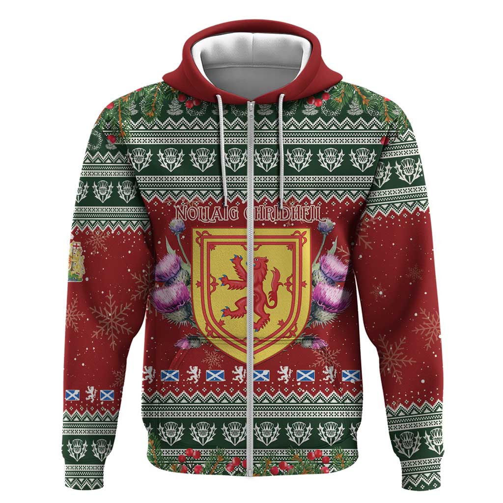 Scotland Christmas Zip Hoodie The Royal Arms of Scotland With Thistle - Wonder Print Shop