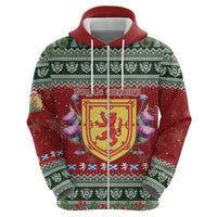 Scotland Christmas Zip Hoodie The Royal Arms of Scotland With Thistle - Wonder Print Shop