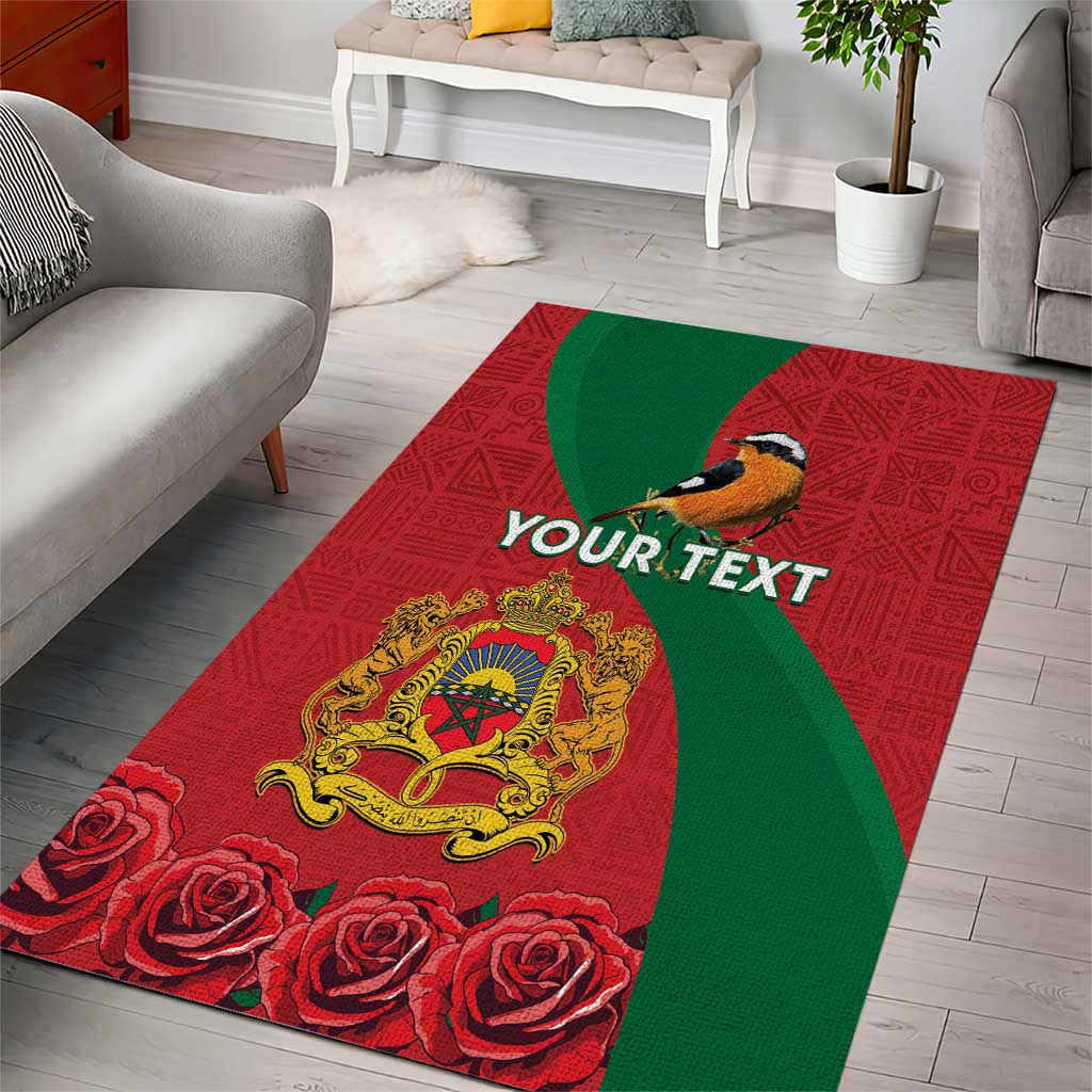 Personalised Morocco Proclamation Day Area Rug Moussier's Redstart With Coat Of Arms - Wonder Print Shop