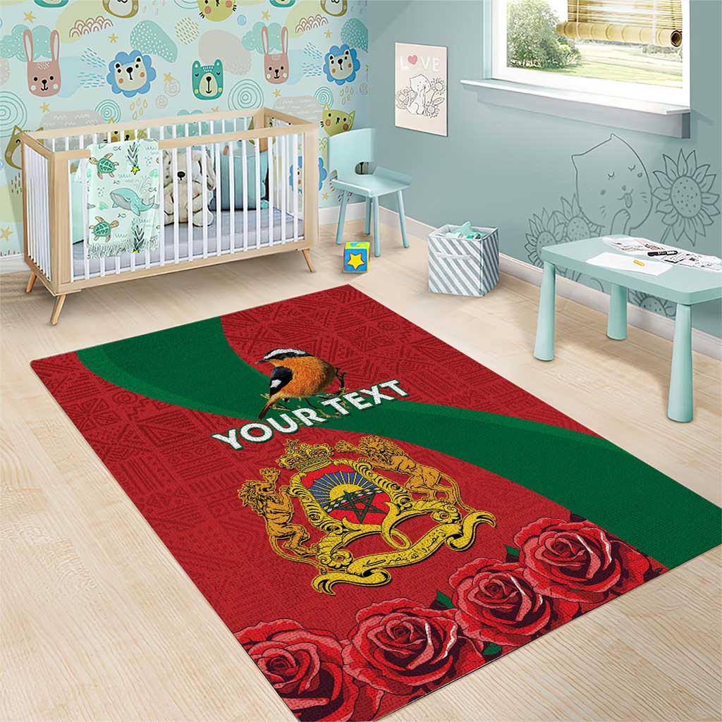 Personalised Morocco Proclamation Day Area Rug Moussier's Redstart With Coat Of Arms - Wonder Print Shop
