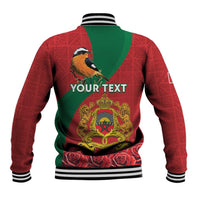 Personalised Morocco Proclamation Day Baseball Jacket Moussier's Redstart With Coat Of Arms - Wonder Print Shop