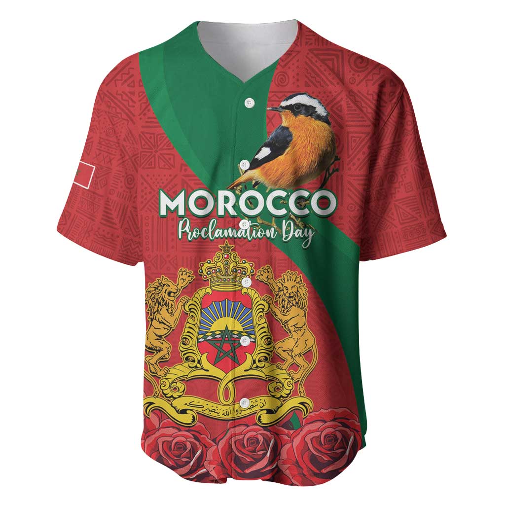 Personalised Morocco Proclamation Day Baseball Jersey Moussier's Redstart With Coat Of Arms - Wonder Print Shop