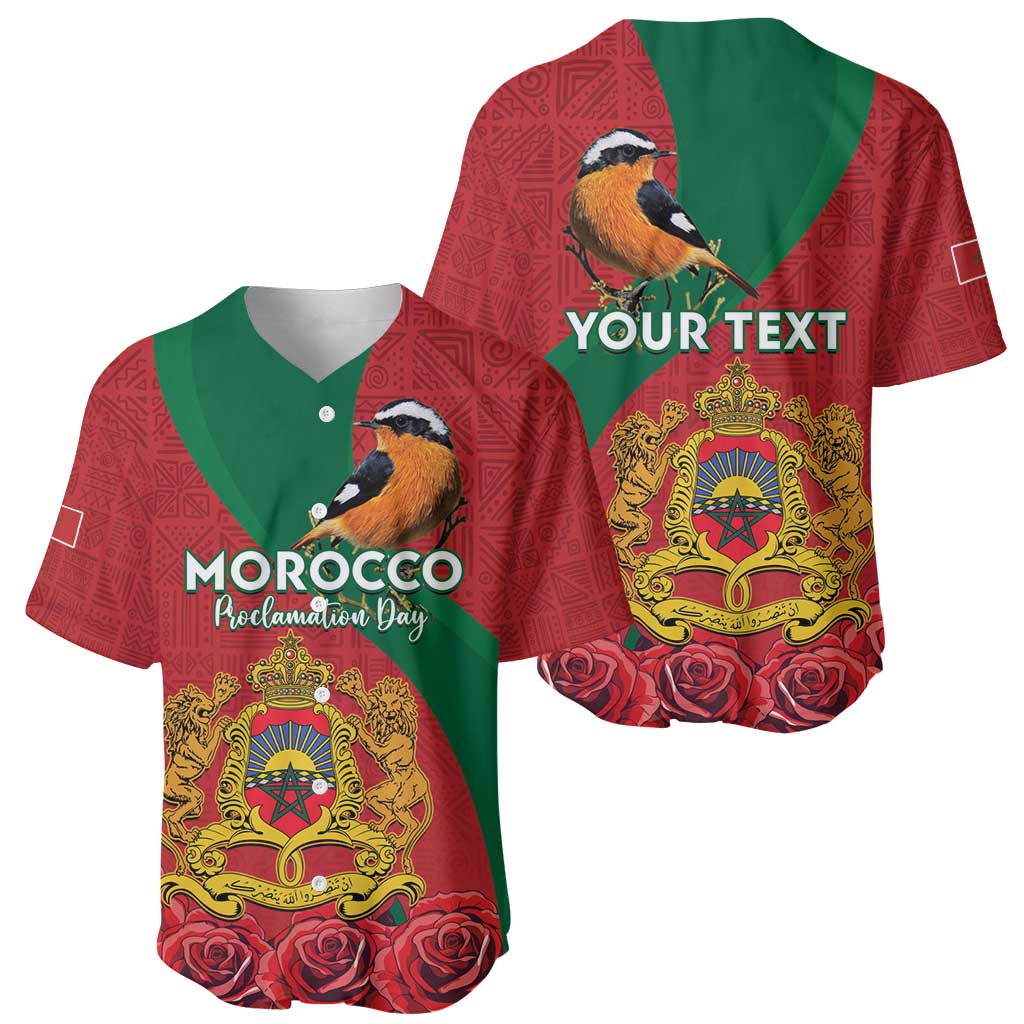 Personalised Morocco Proclamation Day Baseball Jersey Moussier's Redstart With Coat Of Arms - Wonder Print Shop