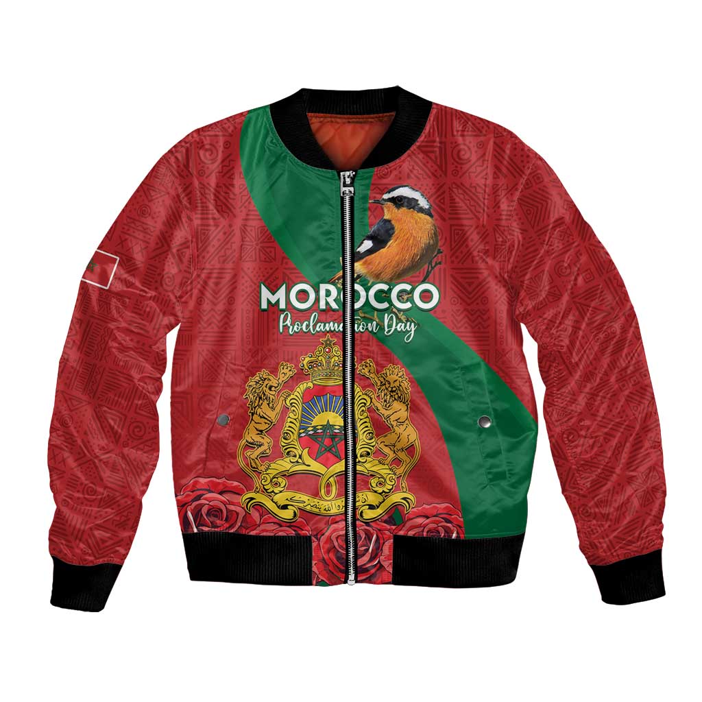 Personalised Morocco Proclamation Day Bomber Jacket Moussier's Redstart With Coat Of Arms - Wonder Print Shop