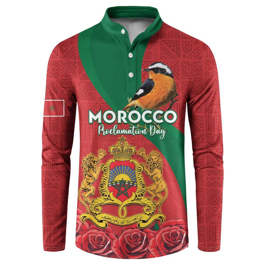Personalised Morocco Proclamation Day Button Sweatshirt Moussier's Redstart With Coat Of Arms - Wonder Print Shop