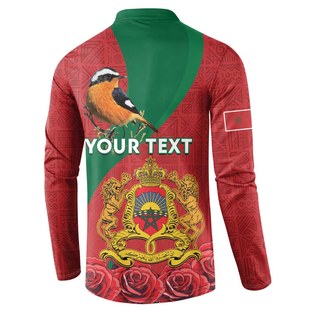 Personalised Morocco Proclamation Day Button Sweatshirt Moussier's Redstart With Coat Of Arms - Wonder Print Shop