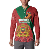 Personalised Morocco Proclamation Day Button Sweatshirt Moussier's Redstart With Coat Of Arms - Wonder Print Shop